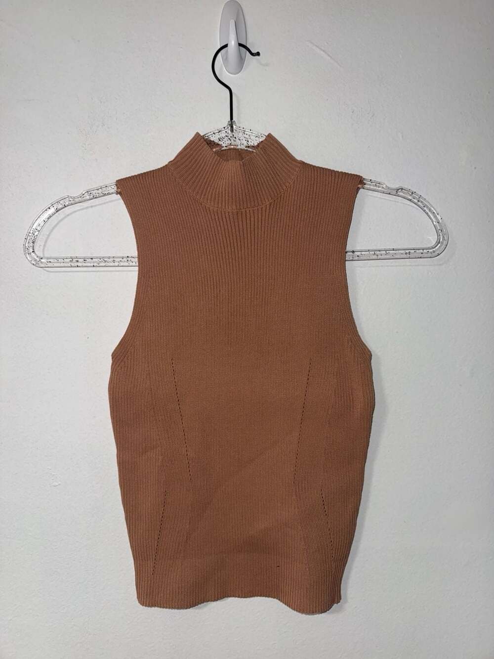 Dreamers Ribbed Knit Mock Neck Sleeveless Tank Top Brown S/M